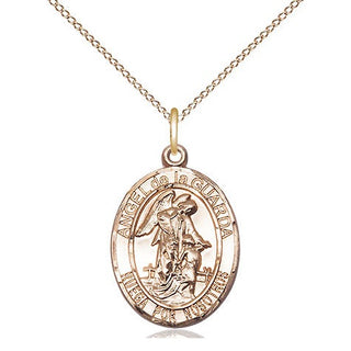 14kt Gold Angel de la Guarda Medal Engraved Catholic Saint Jewelry
