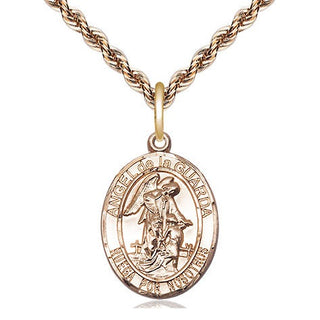 14kt Gold Angel de la Guarda Medal Engraved Catholic Saint Jewelry