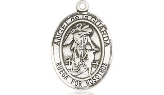 Pewter Angel de la Guarda Medal Engraved Catholic Saint Jewelry