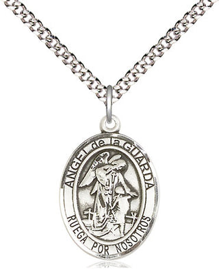 Pewter Angel de la Guarda Medal Religious Jewelry Engraved Catholic Saint Jewelry