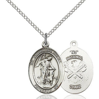 Sterling Silver Guardian Angel National Guard Medal Religious Jewelry