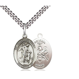 Sterling Silver Guardian Angel National Guard Medal Religious Jewelry