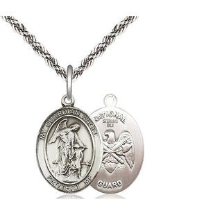 Sterling Silver Guardian Angel National Guard Medal Religious Jewelry