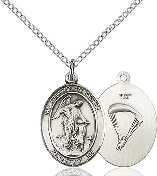 Sterling Silver Guardian Angel Paratrooper Medal Religious Jewelry