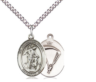 Sterling Silver Guardian Angel Paratrooper Medal Religious Jewelry