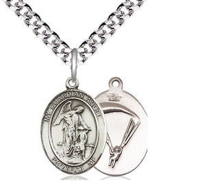 Sterling Silver Guardian Angel Paratrooper Medal Religious Jewelry