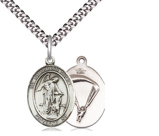Sterling Silver Guardian Angel Paratrooper Medal Religious Jewelry