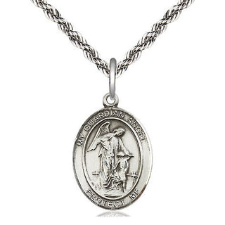Sterling Silver Guardian Angel Medal Religious Jewelry Engraved Catholic Saint Jewelry