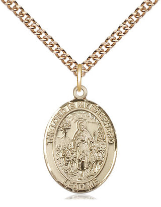 14kt Gold Lord Is My Shepherd Medal Engraved Catholic Saint Jewelry