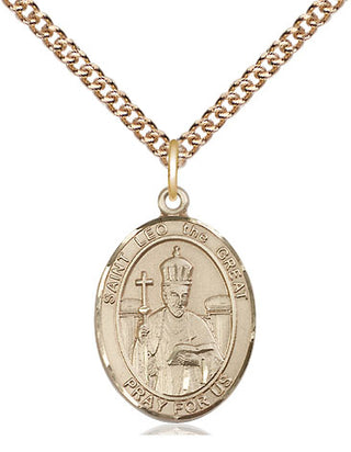 14kt Gold Saint Leo the Great Medal Engraved Catholic Saint Jewelry