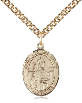 14kt Gold Saint Leo the Great Medal Engraved Catholic Saint Jewelry