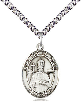 Sterling Silver Saint Leo the Great Medal Religious Jewelry Engraved Catholic Saint Jewelry