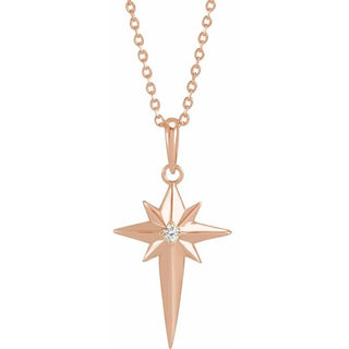 14K Rose .03 CT Natural Diamond Star Cross 16-18" Necklace