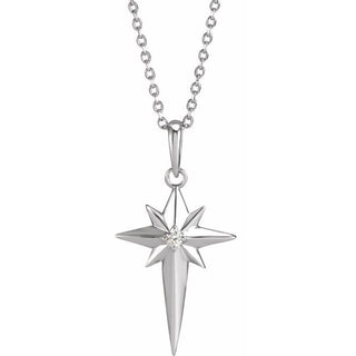 14K White .03 CT Natural Diamond Star Cross 16-18" Necklace