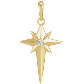 14K Yellow .03 CT Natural Diamond Star Cross Pendant