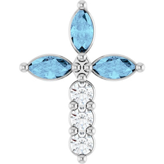 Platinum Natural Aquamarine & 1/10 CTW Natural Diamond Cross Pendant