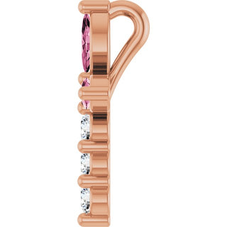 14K Rose Natural Pink Tourmaline & 1/10 CTW Natural Diamond Cross Pendant