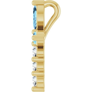 14K Yellow Natural Aquamarine & 1/10 CTW Natural Diamond Cross Pendant