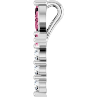 Sterling Silver Natural Pink Tourmaline & 1/10 CTW Natural Diamond Cross Pendant