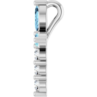 Platinum Natural Aquamarine & 1/10 CTW Natural Diamond Cross Pendant