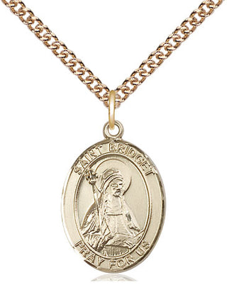 14kt Gold Saint Bridget of Sweden Medal Engraved Catholic Saint Jewelry