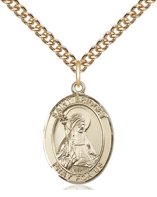 14kt Gold Saint Bridget of Sweden Medal Engraved Catholic Saint Jewelry