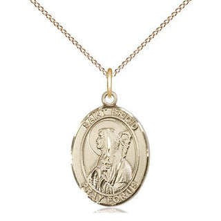 14kt Gold Saint Brigid of Ireland Medal Engraved Catholic Saint Jewelry