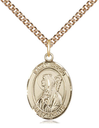 14kt Gold Saint Brigid of Ireland Medal Engraved Catholic Saint Jewelry