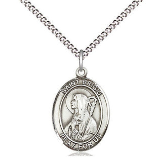 Sterling Silver Saint Brigid of Ireland Medal Religious Jewelry Engraved Catholic Saint Jewelry