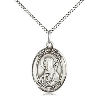 Sterling Silver Saint Brigid of Ireland Medal Religious Jewelry Engraved Catholic Saint Jewelry
