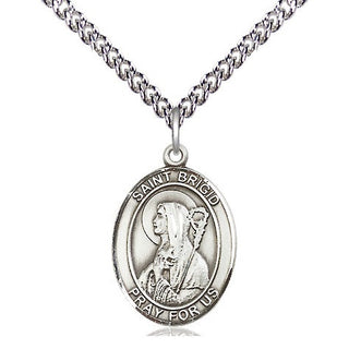 Sterling Silver Saint Brigid of Ireland Medal Religious Jewelry Engraved Catholic Saint Jewelry