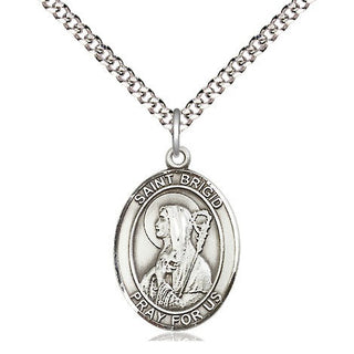 Sterling Silver Saint Brigid of Ireland Medal Religious Jewelry Engraved Catholic Saint Jewelry