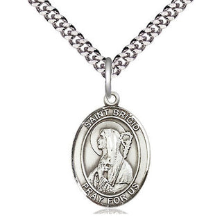 Sterling Silver Saint Brigid of Ireland Medal Religious Jewelry Engraved Catholic Saint Jewelry