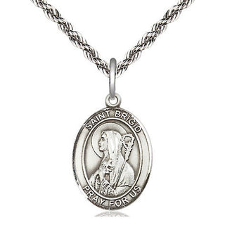 Sterling Silver Saint Brigid of Ireland Medal Religious Jewelry Engraved Catholic Saint Jewelry