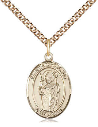 14kt Gold Saint Stanislaus Medal Engraved Catholic Saint Jewelry