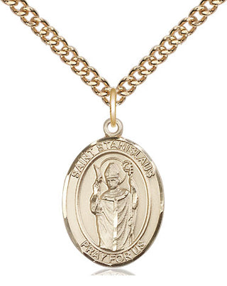 14kt Gold Saint Stanislaus Medal Engraved Catholic Saint Jewelry