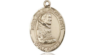 14kt Gold Saint Pio of Pietrelcina Medal Engraved Catholic Saint Jewelry