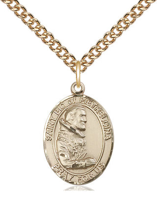 14kt Gold Saint Pio of Pietrelcina Medal Engraved Catholic Saint Jewelry