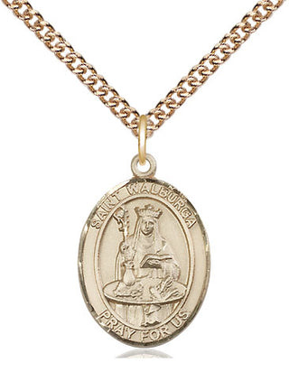 14kt Gold Saint Walburga Medal Engraved Catholic Saint Jewelry