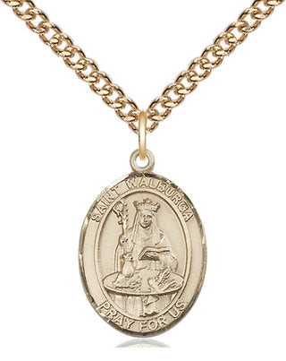 14kt Gold Saint Walburga Medal Engraved Catholic Saint Jewelry