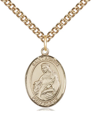 14kt Gold Saint Agnes of Rome Medal Engraved Catholic Saint Jewelry