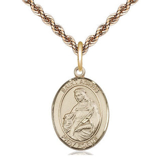 14kt Gold Saint Agnes of Rome Medal Engraved Catholic Saint Jewelry