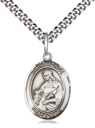 Pewter Saint Agnes of Rome Medal Religious Jewelry Engraved Catholic Saint Jewelry