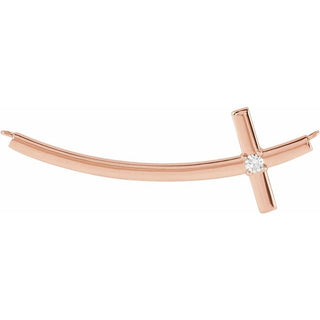 14K Rose .06 CT Natural Diamond Sideways Cross Necklace Center