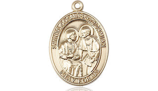 14kt Gold Filled Saints Cosmas & Damian Medal Engraved Catholic Saint Jewelry