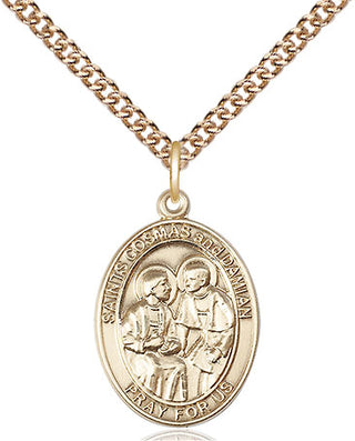 14kt Gold Filled Saints Cosmas & Damian Medal Religious Jewelry Engraved Catholic Saint Jewelry