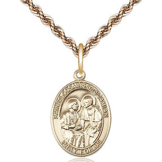 14kt Gold Saints Cosmas & Damian Medal Engraved Catholic Saint Jewelry