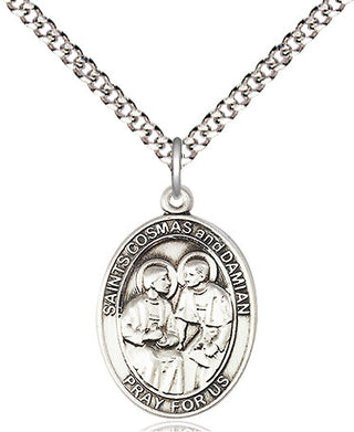 Sterling Silver Saints Cosmas & Damian Medal Religious Jewelry Engraved Catholic Saint Jewelry