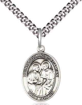 Sterling Silver Saints Cosmas & Damian Medal Religious Jewelry Engraved Catholic Saint Jewelry