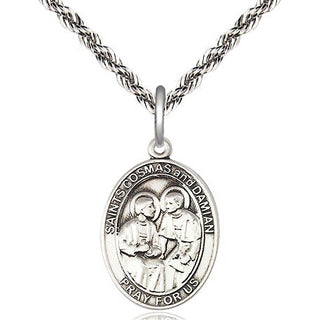 Sterling Silver Saints Cosmas & Damian Medal Religious Jewelry Engraved Catholic Saint Jewelry